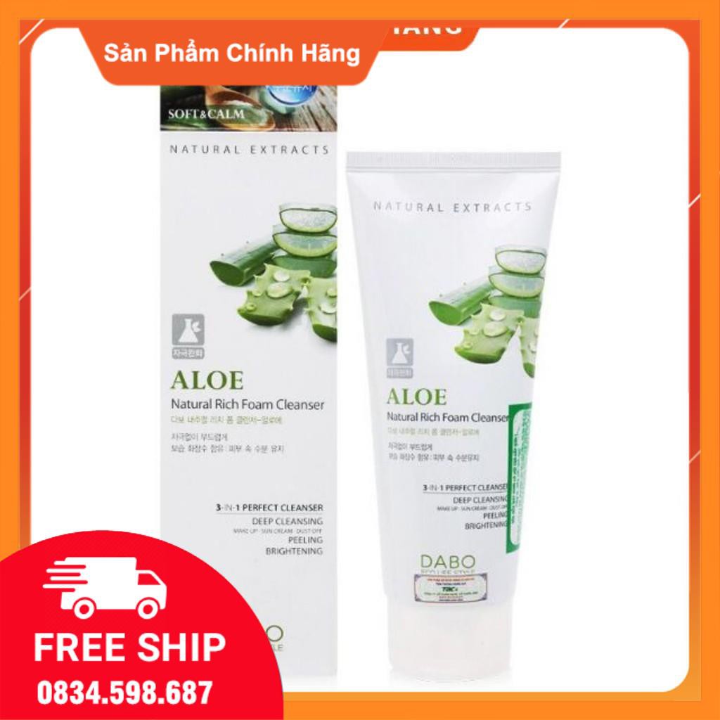 Mỹ phẩm  Sữa Zặt lô hội 3-in-1 Dabo Aloe Natural Rich Foam Cleanser 180ml ok