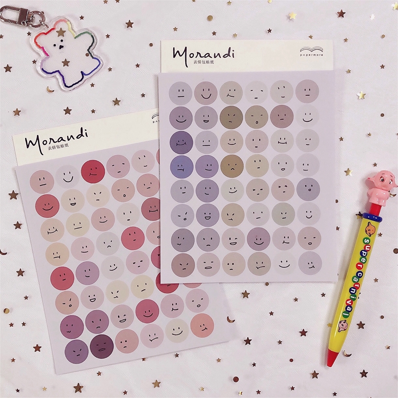 Set 2 tờ sticker tròn dán niêm phong hình biểu tượng cảm xúc nhiều màu sắc phong cách Hàn Quốc | BigBuy360 - bigbuy360.vn