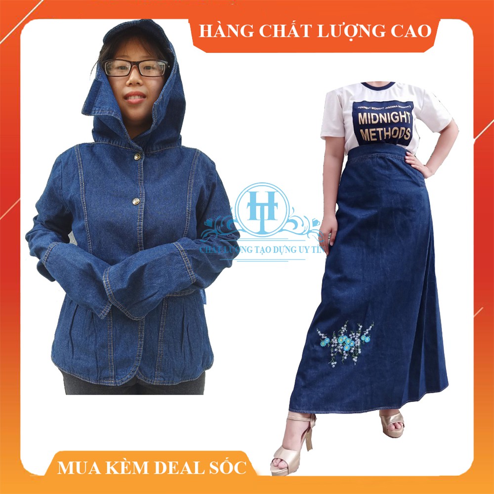 [MUA KÈM DEAL SỐC] SET ĐỒ CHỐNG NẮNG JEAN - Bao gồm Áo khoác chống nắng & Váy chống nắng Jean thêu Hoa Thạch Thảo Xanh