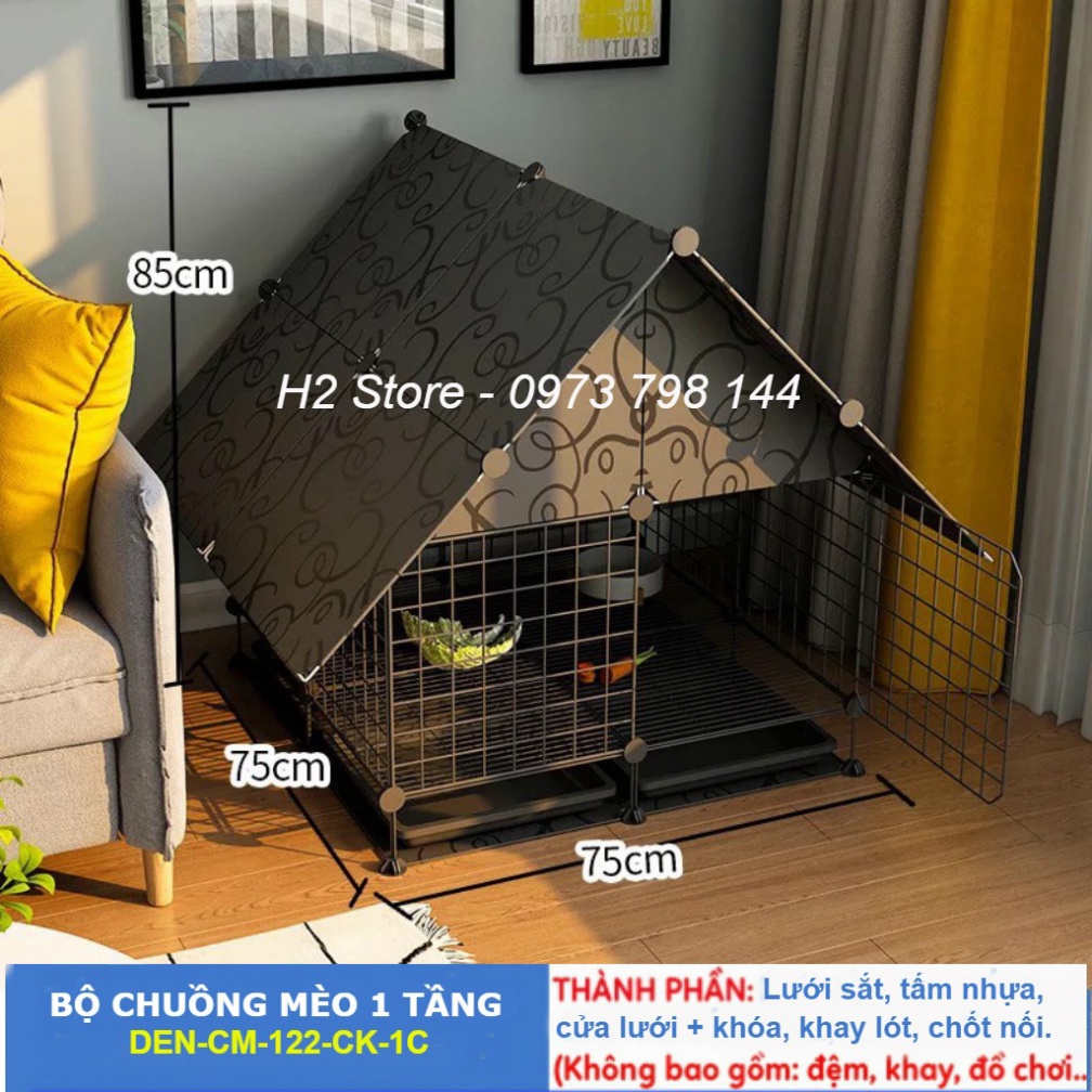 Chuồng mèo lưới sắt sơn tĩnh điện 1 tầng, có mái, có khay lót chuồng giá rẻ (CM-122-1C)
