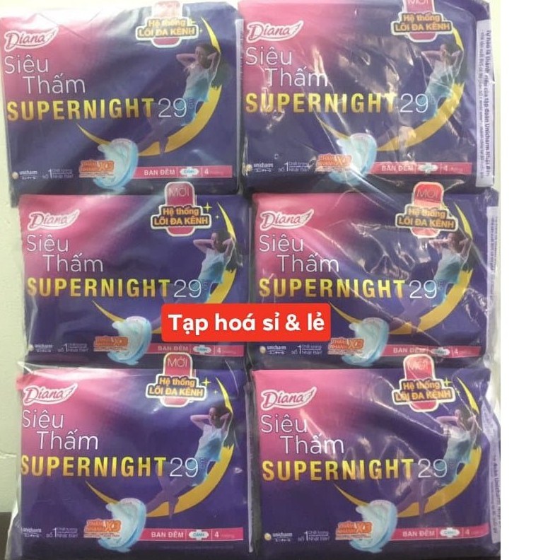 6 Gói Diana ban đêm super night siêu thấm có cánh gói 4 miếng 29cm