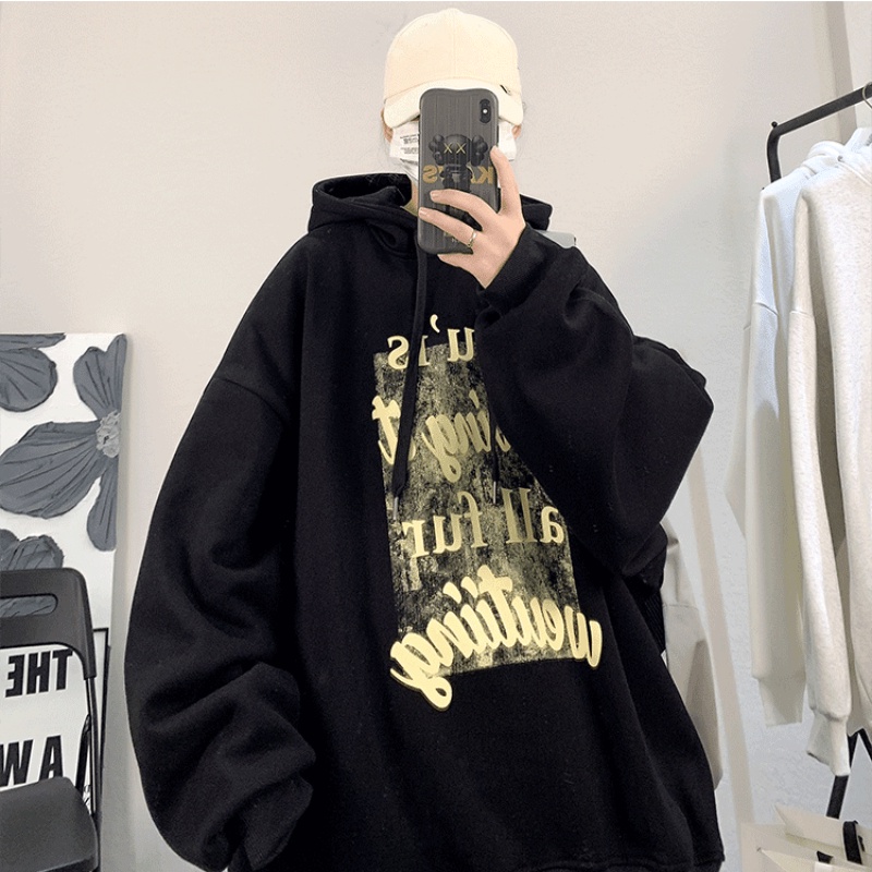 Áo hoodie Dáng Rộng In Chữ Phong Cách hip hop Đường Phố Hàn Quốc Chất Lượng Cao Cỡ M-5XL Cho Nam