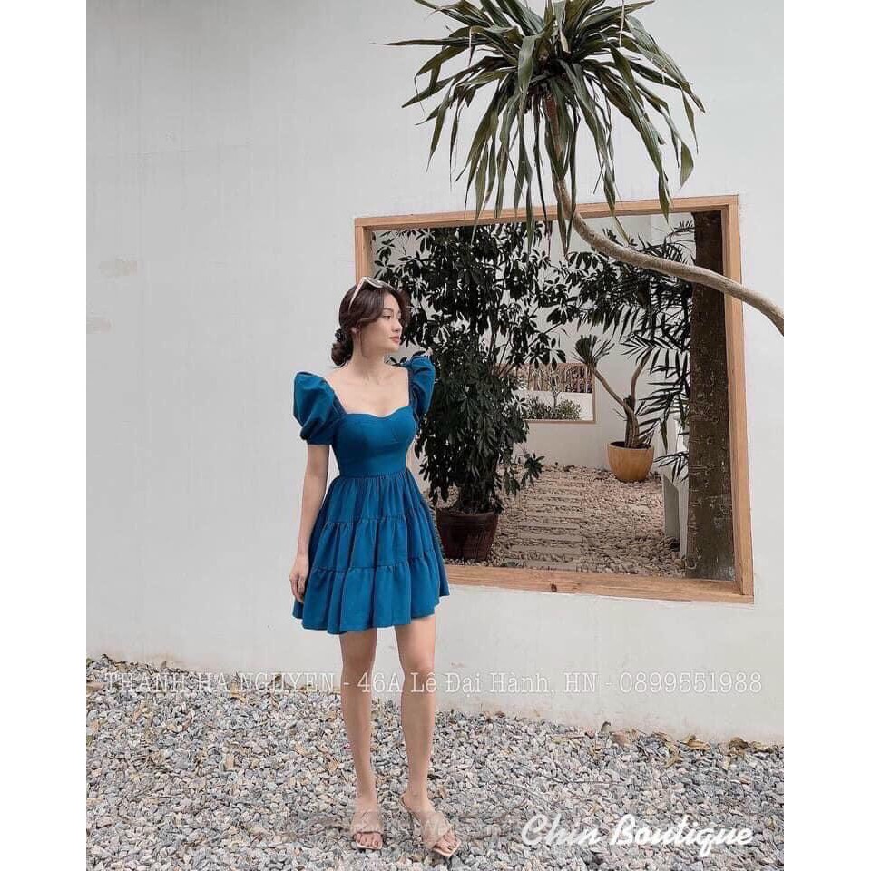 [Mã WAMT1505 giảm 10K đơn 0K] VÁY XANH CÚP NGỰC 3 TẦNG CỔ VUÔNG- ẢNH THẬT | BigBuy360 - bigbuy360.vn