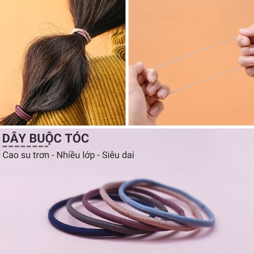 Thun Cột Tóc Trơn Nhiều Màu Nhiều Lớp Co Giãn Tốt, Dây Buột Tóc Hàn Quốc Không Gây Rối Bền Dai Kèm Túi Zip Kotic_Shop