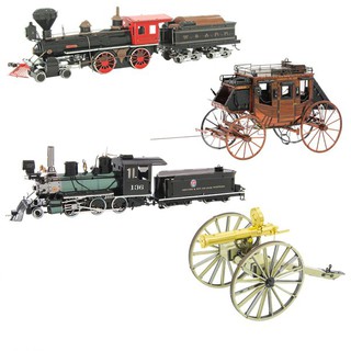 Mô Hình Kim Loại 3D Lắp Ráp Wild West Miền Viễn Tây Tàu Lửa 2-6-0, Xe Lửa 4-4-0, Stage Coach, Xe Gatling [Tự Ráp]