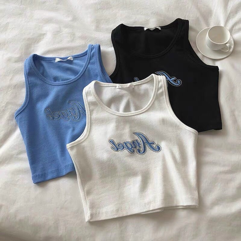 Áo croptop ba lỗ thêu Angel ( Kèm video chất vải)