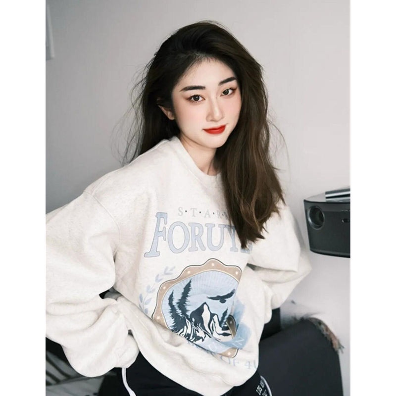 Áo hoodies dài tay in họa tiết thời trang nữ