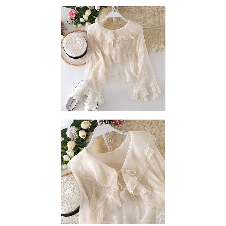 Áo Khoác Voan Mỏng Tay Lửng Cổ Lá Sen Tay Dài Loe Thời Trang Mùa Hè Cho Nữ