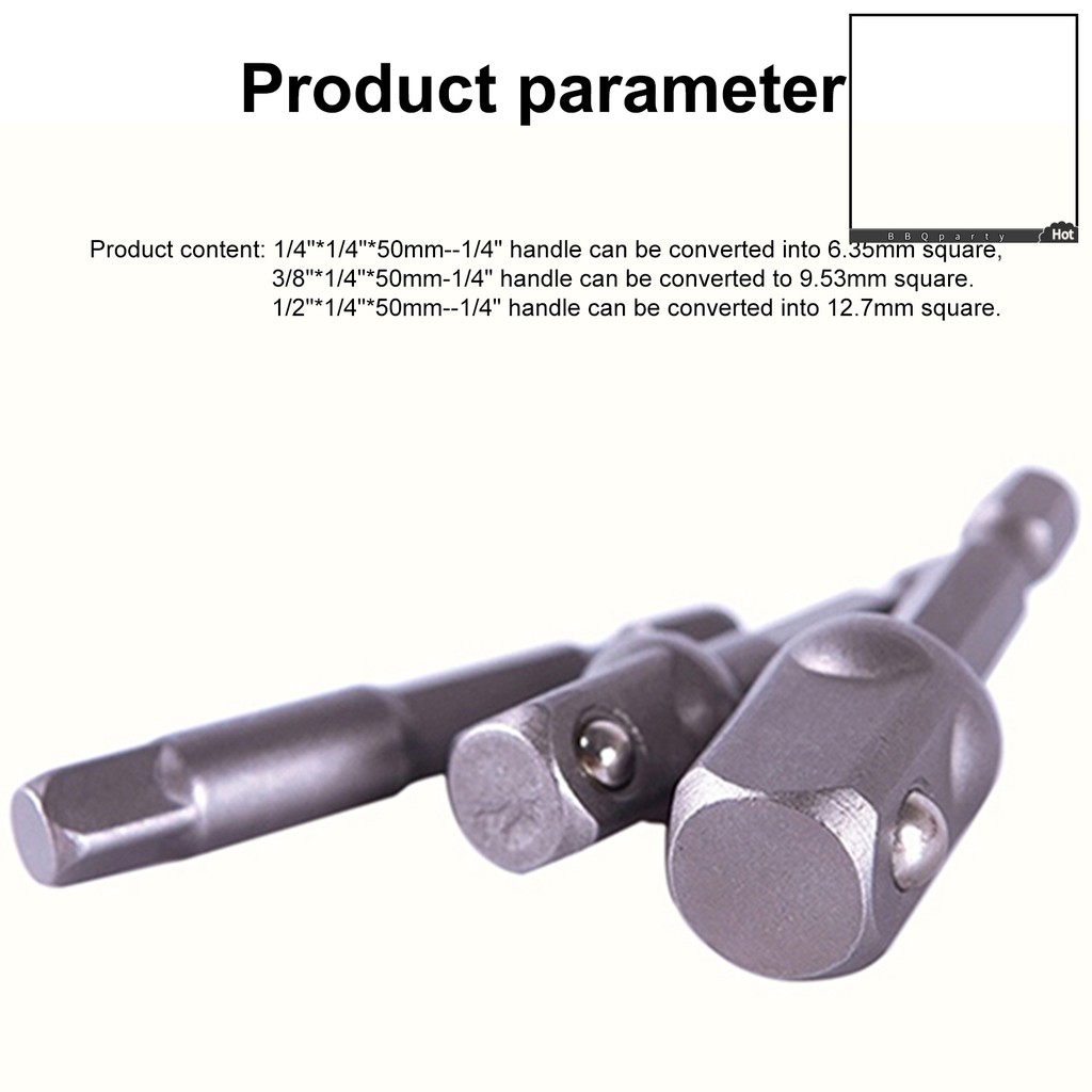 Bộ 3 Đầu Nối Chuyển Đổi Mata Bor Hex Shank 1 / 4 "3 / 8" 1 / 2 "
