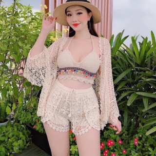 Bikini len móc đi biển đính hạt dễ thương