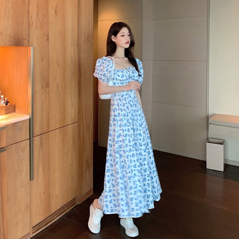 Đầm PERTY trễ vai tay phồng họa tiết hoa phong cách Pháp thời trang mùa hè cho nữ