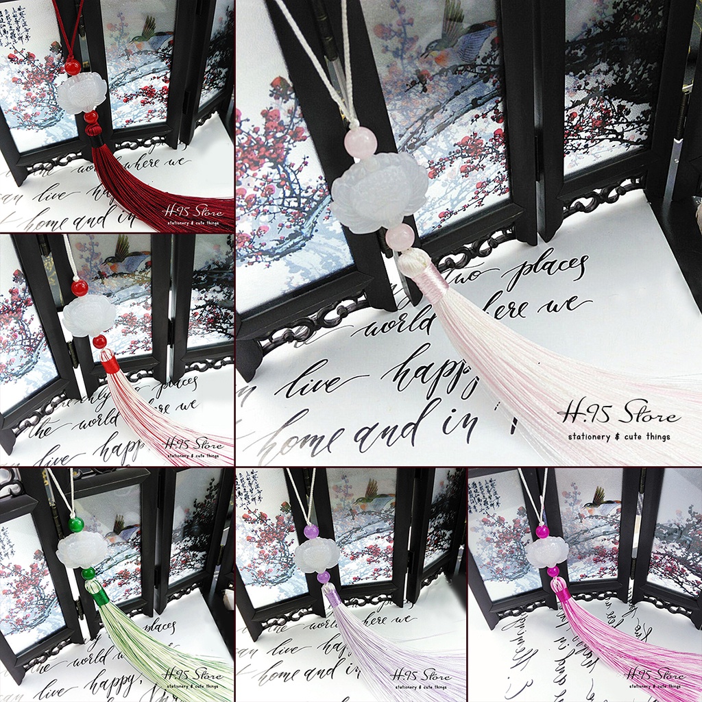 Tua rua ngọc bội hoa sen 2 màu xen kẽ treo quạt, sáo, trang trí áo dài áo tấc