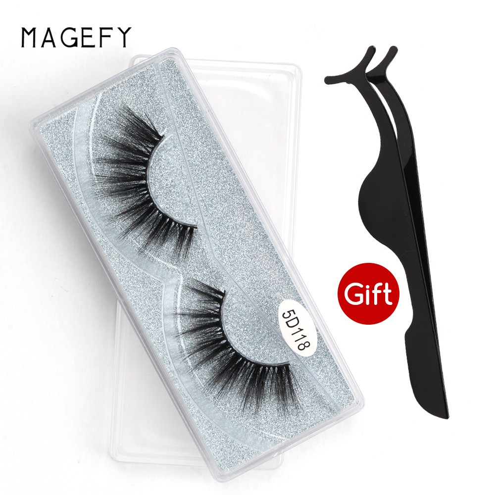 MAGEFY 5D Lông mi giả 1 cặp+gift nhíp gắp mi/Tổng hợp lông mi giả cao cấp，lông mi mềm sợi tơi, có độ cong sẵn/ lông mi giả kiểu dáng 5D có thể tái sử dụng