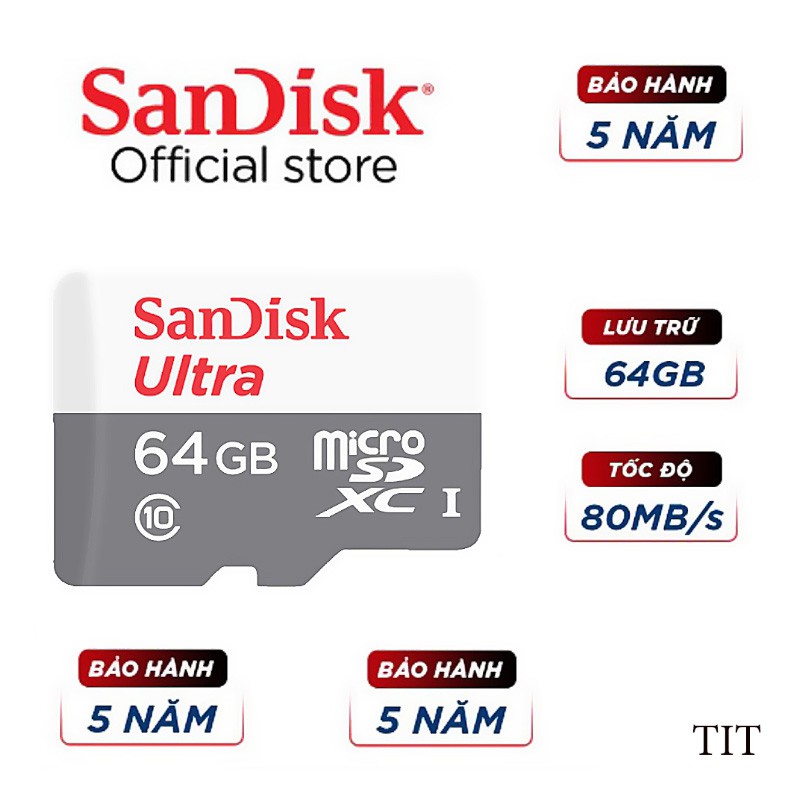 Thẻ Nhớ MicroSDXC SanDisk Ultra 64GB 80MB/s 533x SDSQUNS-064G-GN3MN