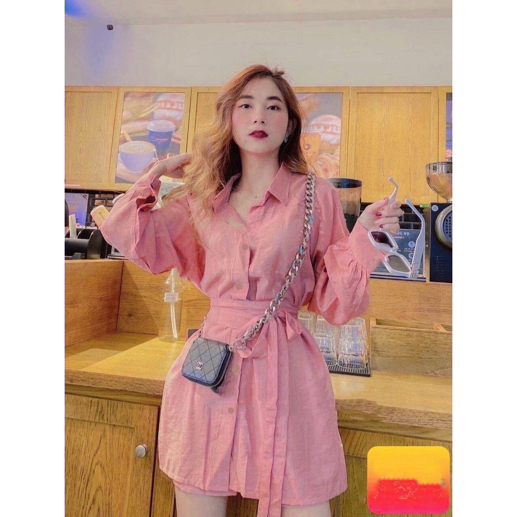 Set bộ Đùi Cổ Bẻ cột nơ eo hot trend tinh tế, SET SƠ MI KÈM QUẦN | BigBuy360 - bigbuy360.vn