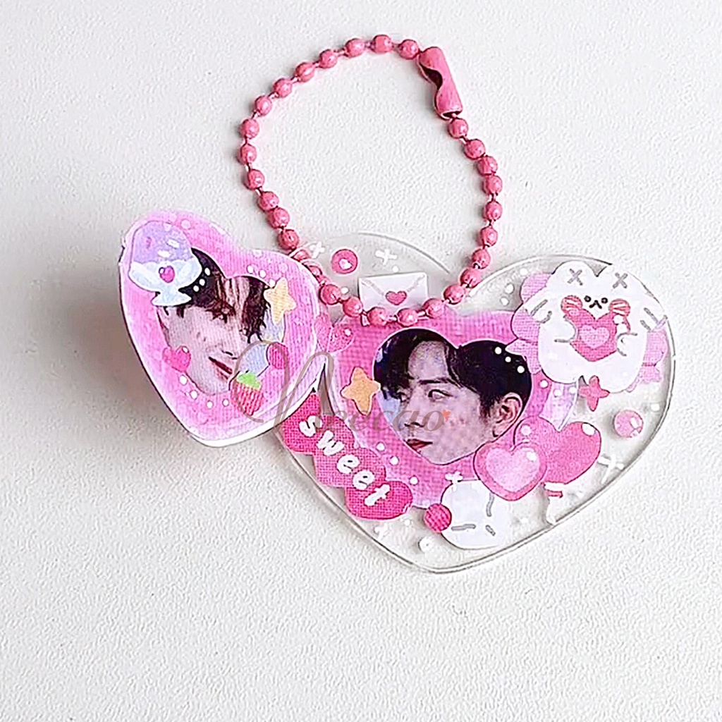 Móc Khóa Nhựa Trong Suốt Acrylic Sáng Tạo DIY Tự Trang Trí Sticker WashiThần Tượng Hình Tròn Trái Tim BJYX Neecao