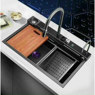 [HOT][ĐA NĂNG]Chậu rửa chén một hố lớn inox 304 phủ Nano Đen Cao Cấp 75 x46 GỒM VÒI THÁC NƯỚC ĐA NĂNG