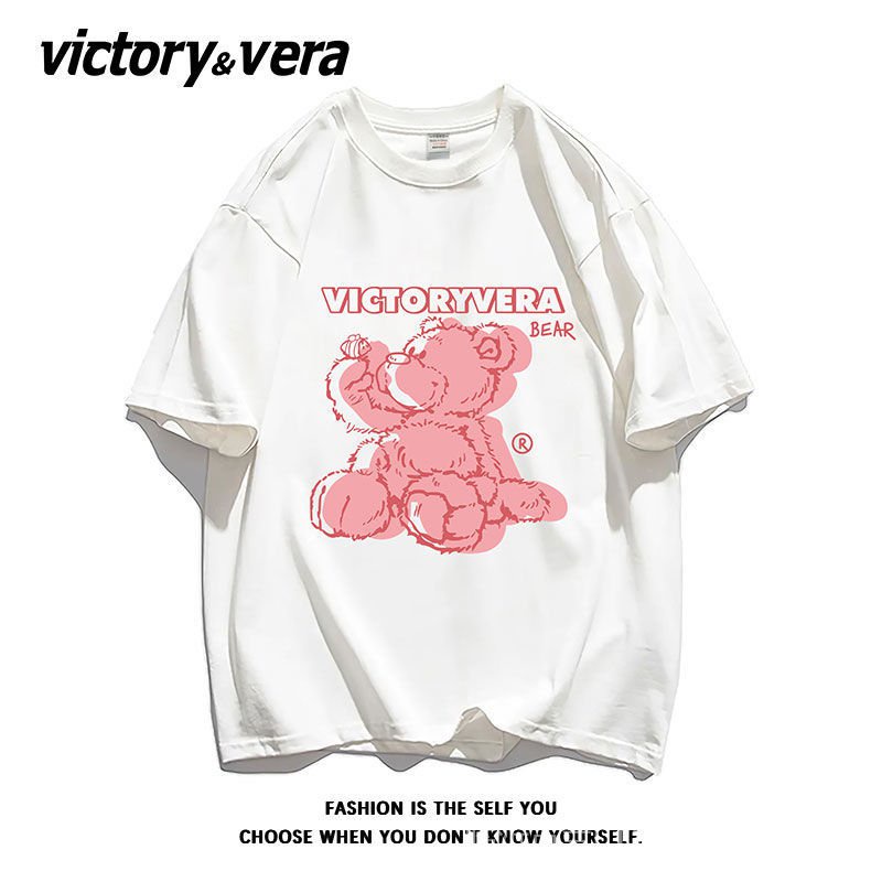 Áo Thun Cotton Dáng Rộng Tay Lỡ In Hình Gấu Phong Cách Preppy Mùa Hè Hàng Mới Dành Cho Bạn Nữ 2022