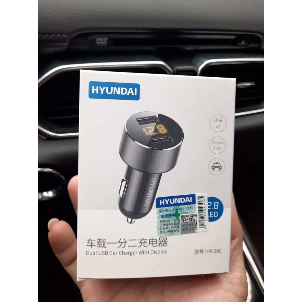 Tẩu sạc nhanh ô tô Hyun-dai, tẩu sạc xe hơi chính hãng chia 2 cổng USB