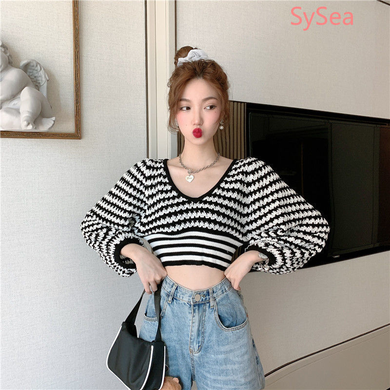 Áo Sweater Dệt Kim Tay Dài Cổ Chữ V Phong Cách Retro Cho Nữ