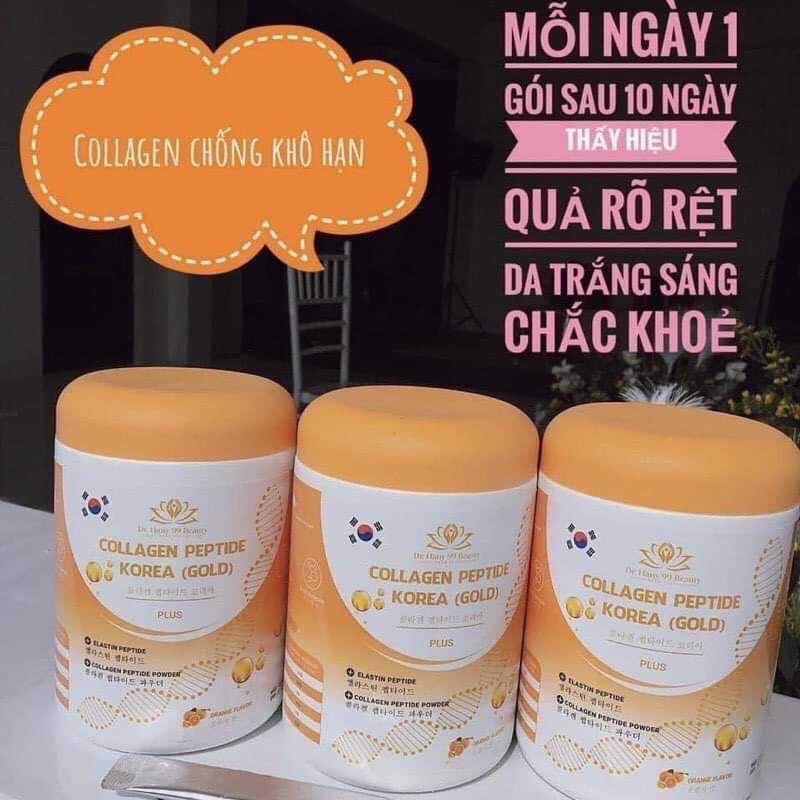 Collagen trắng da thủy phân peptide Korea Gold - Collagen peptide plus hộp màu cam 30 gói