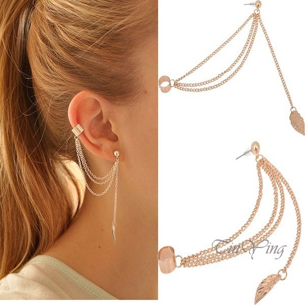 GETNOIVAS Khuyên Vành Tai Hợp Kim Hình Chiếc Lá Xinh Xắn Thời Trang Cho Nữ