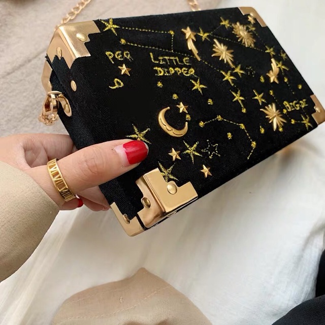 {HÀNG CÓ SẴN + ẢNH THẬT} TÚI XÁCH NỮ DÁNG HỘP NHUNG THÊU HỌA TIẾT THIÊN HÀ - CLUTCH NỮ ĐI TIỆC CẦM TAY ĐEO CHÉO