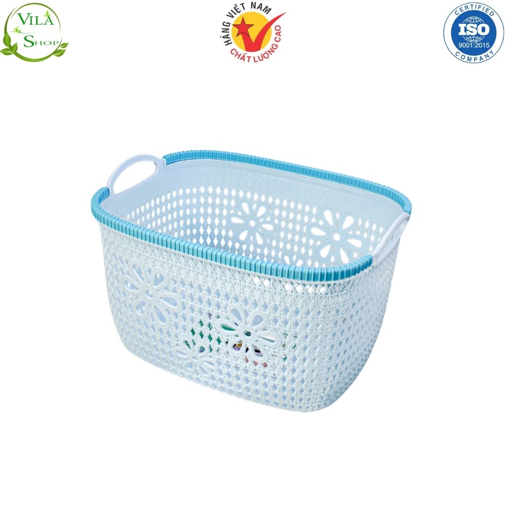 Giỏ Đan HOA, Rổ Nhựa Đựng Đồ Đa Năng VIỆT NHẬT 3377 Có Quai Cầm