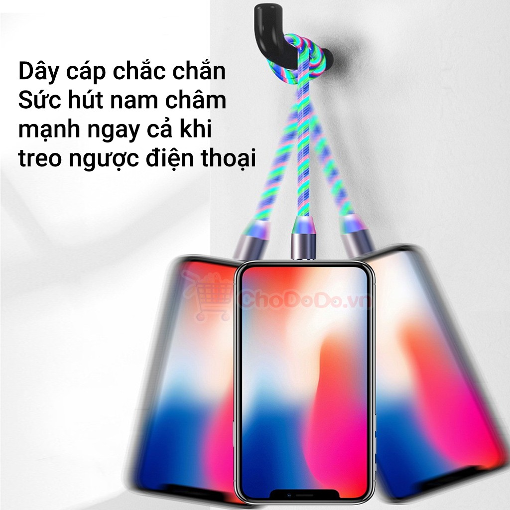 Cáp Sạc Nam Châm LED Phát Sáng CS12 Thế Hệ Mới, Lực Hút Siêu Mạnh, iPhone, Type C, micro USB