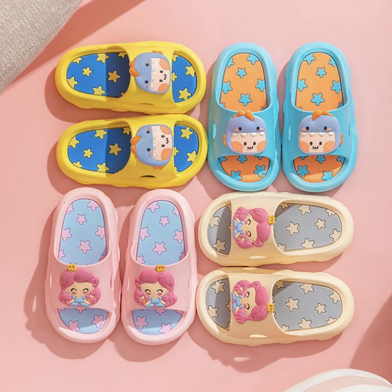 Dép quai ngang cho bé họa tiết công chúa và khủng long cute phô mai que - TT417