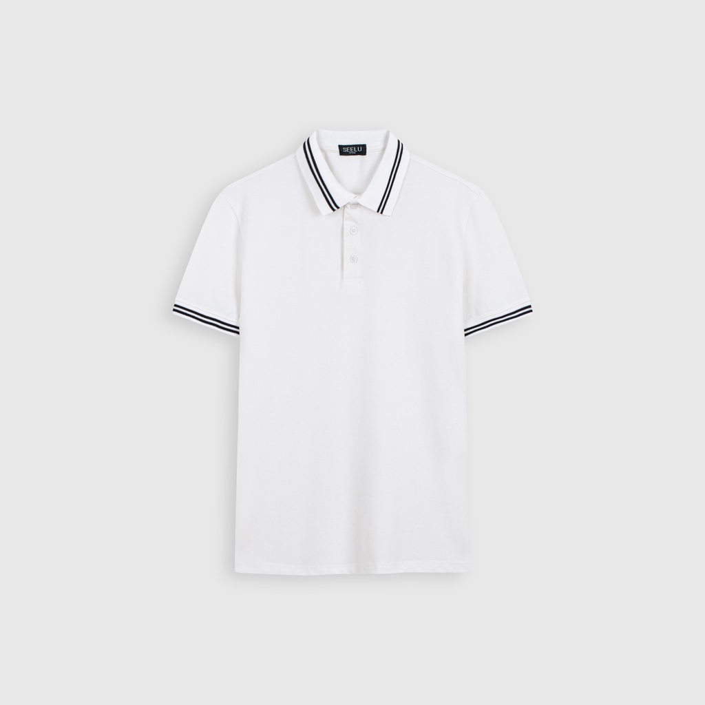Áo thun POLO nam SEELU vải cá sấu Cotton, chống nhăn, thoáng mát - sọc cổ
