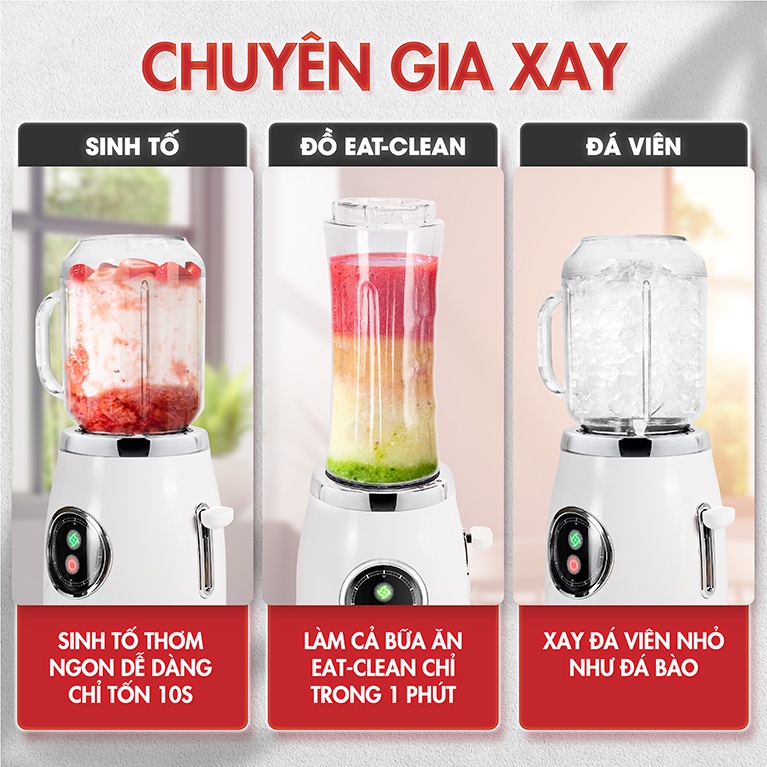 Máy xay sinh tố đa năng Masuto chuyên gia say món healthy eatclean 2 cối 0,6L kèm ống hút