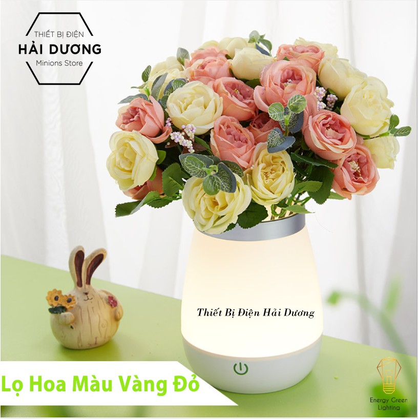 Lọ Hoa Cảm Ứng Có Đèn LED Phát Sáng - Trang Trí Căn Phòng - Tặng Kèm Hoa Màu Sắc Ngẫu Nhiên