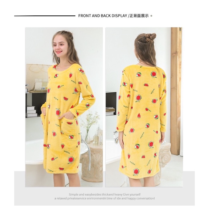 Váy ngủ bông mềm mại ngọt ngào, hoạ tiết trái cây xinh xắn ấm áp | BigBuy360 - bigbuy360.vn