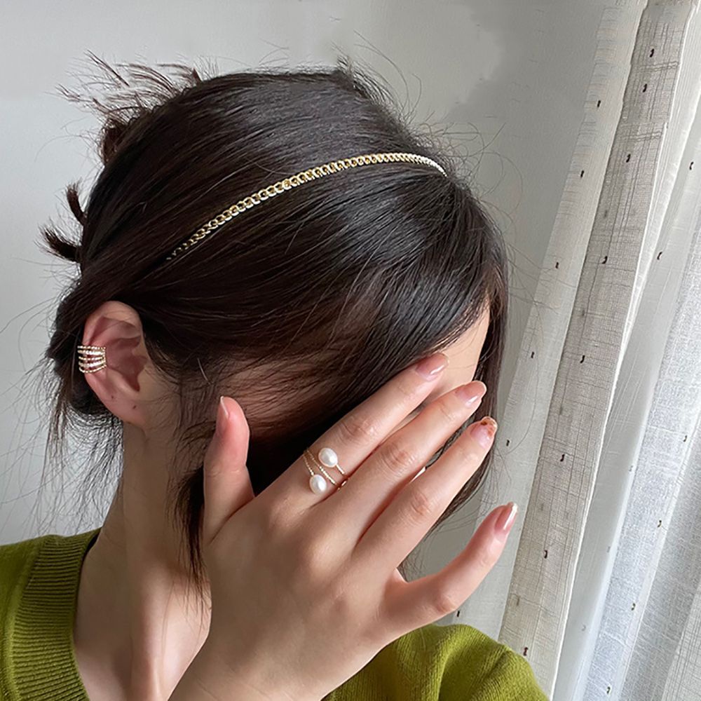Băng Đô Cài Tóc Dạng Chuỗi Xích Nhiều Màu Sắc Phong Cách Hàn Quốc Sang Trọng Cho Nữ