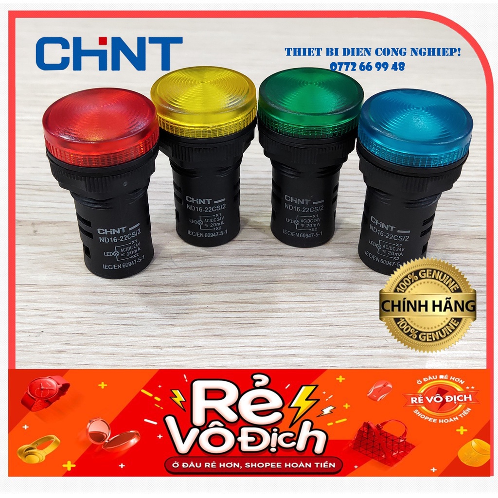 Đèn báo pha 24V phi 22 ND16-22CS/2 24V Chint.