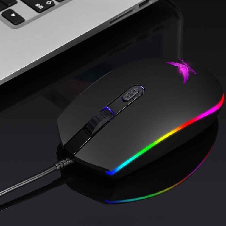 Chuột máy tính zerodate v6 gaming có dây BUZZ TECH đèn led neon rgb đổi màu 1600 dpi giá rẻ dành cho pc bàn laptop