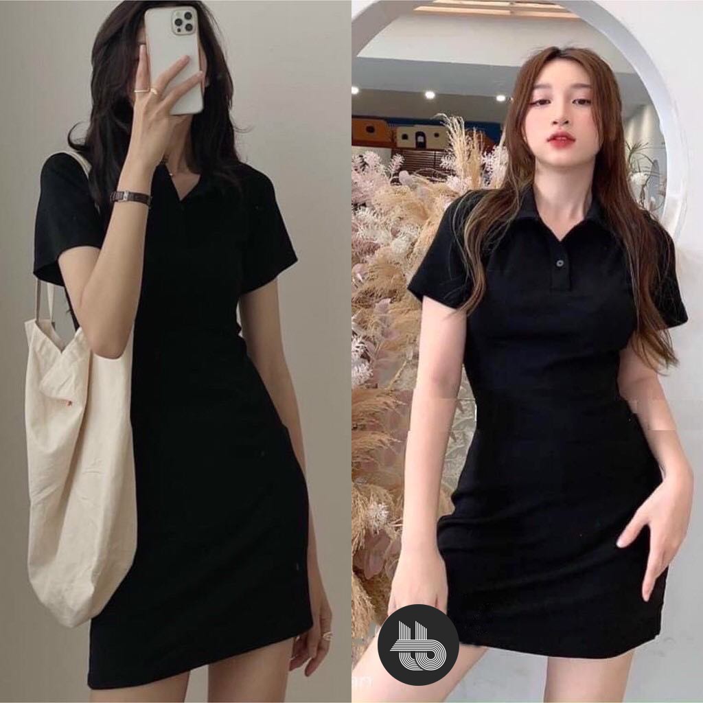 Đầm Body Cổ Polo 3 Màu Pastel Váy Dáng Ôm Ngắn Tay Ulzzang Xinh Xắn