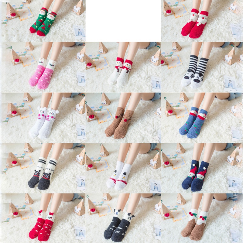 Ygt Vớ Nhung San Hô Dày Ấm Áp Mùa Đông In Hình Hươu 3D Dễ Thương Làm Quà Tặng Giáng Sinh Cho Nữ