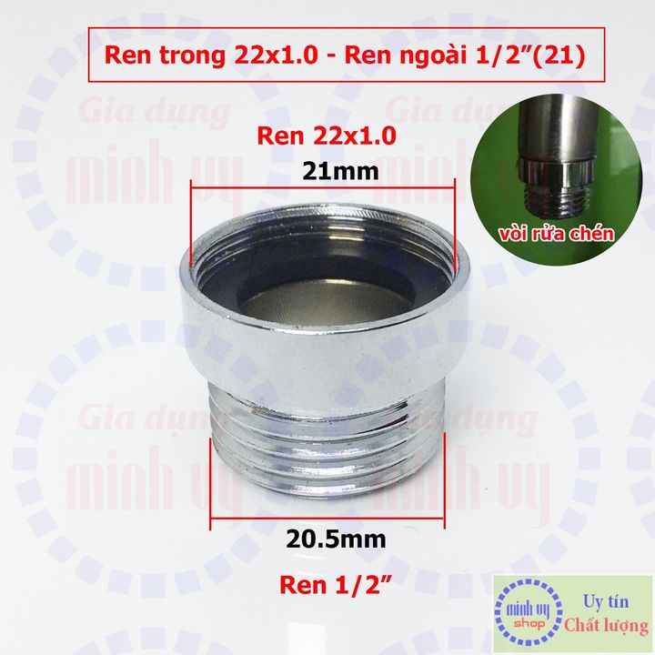 Khớp chuyển ren 22x1.0 3/4&quot;(27) ra ren 1/2&quot; (21mm)