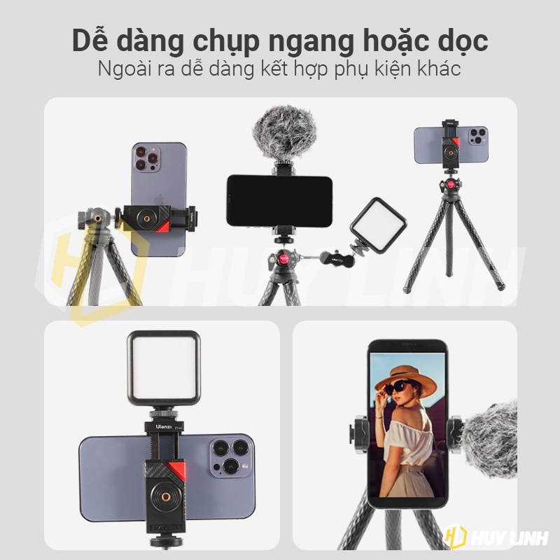 Chân máy đa năng Ulanzi U-Select FT01 - Flexible Tripod ballhead 360 độ có sẵn kẹp điện thoại tải trọng tối đa 2Kg