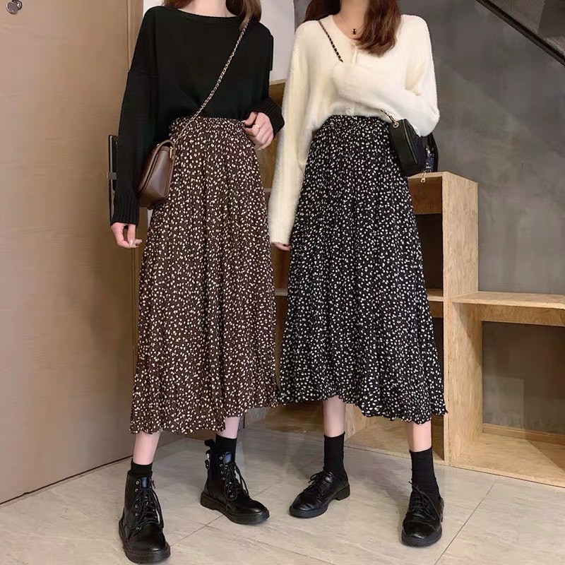 Chân váy hoa nhí xếp ly TOPTRENDING dáng dài vintage | BigBuy360 - bigbuy360.vn