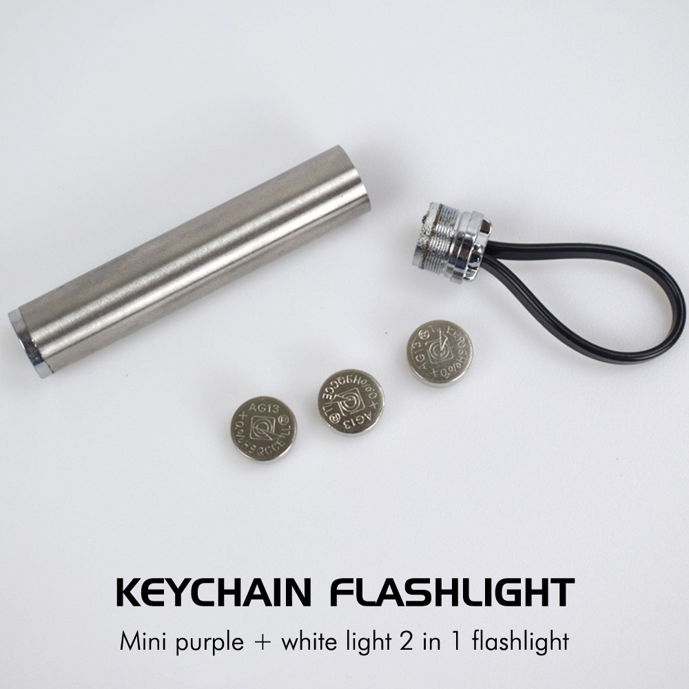 Đèn pin LED UV mini có móc khóa 2 In 1 Banknote Detector Bank Detector Mini purple light + white light combo flashlight keychain flashlight | BigBuy360 - bigbuy360.vn