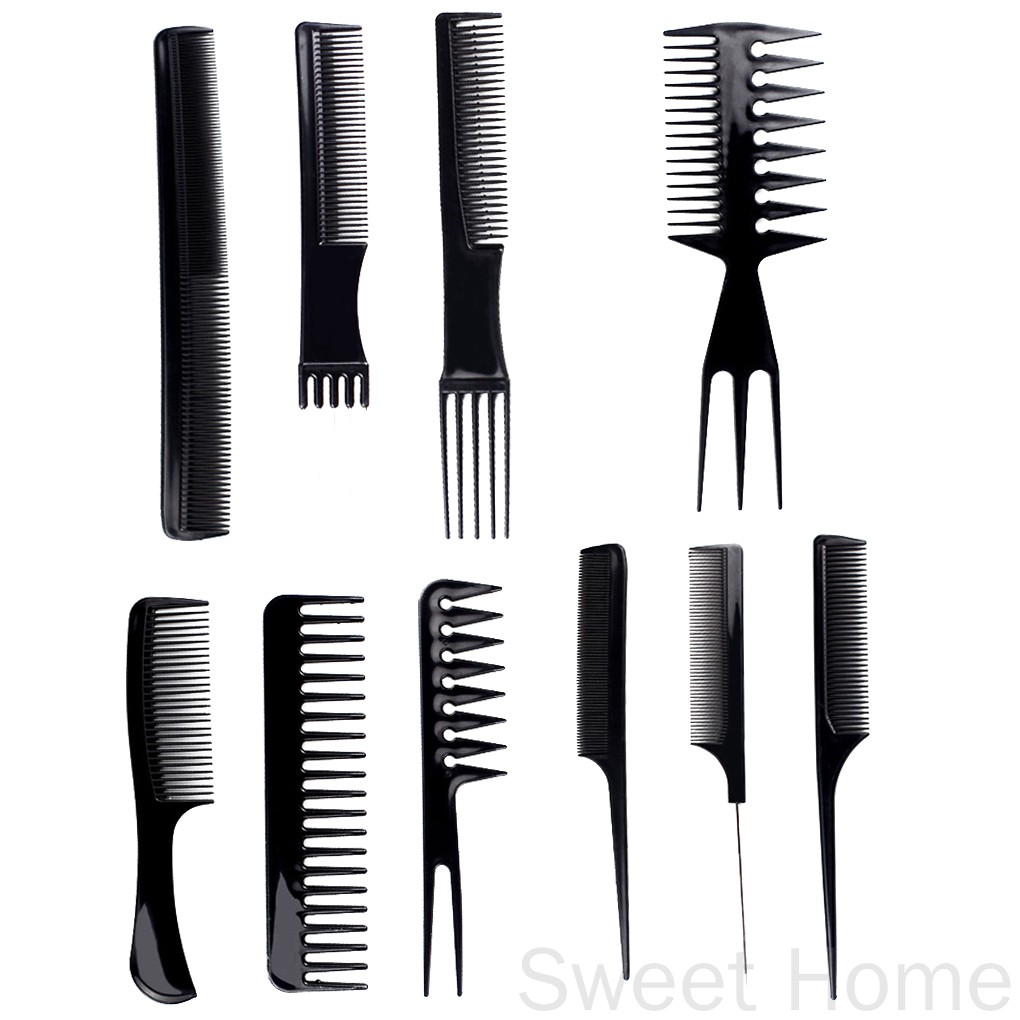 Set 10 lược răng thưa dùng tạo kiểu tóc cho nam nữ