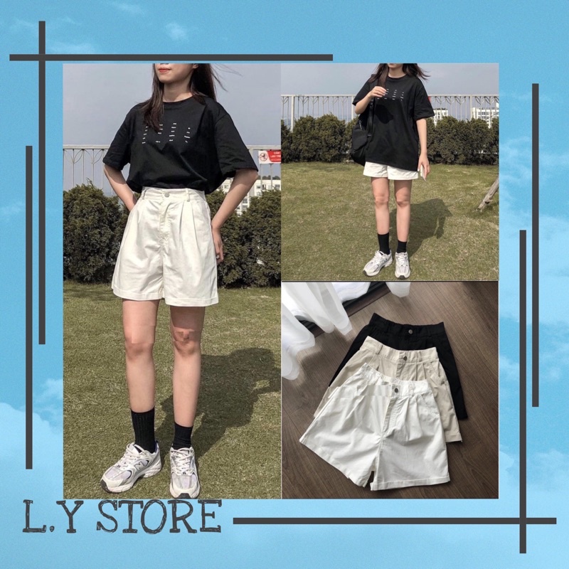 Quần Short Kaki 3 Màu L.Y Store Nữ [FREESHIP] 🌸 Shorts khaki sắn gấu cạp khuy lưng thun màu ĐEN | TRẮNG | BE Ulzzang 🌸