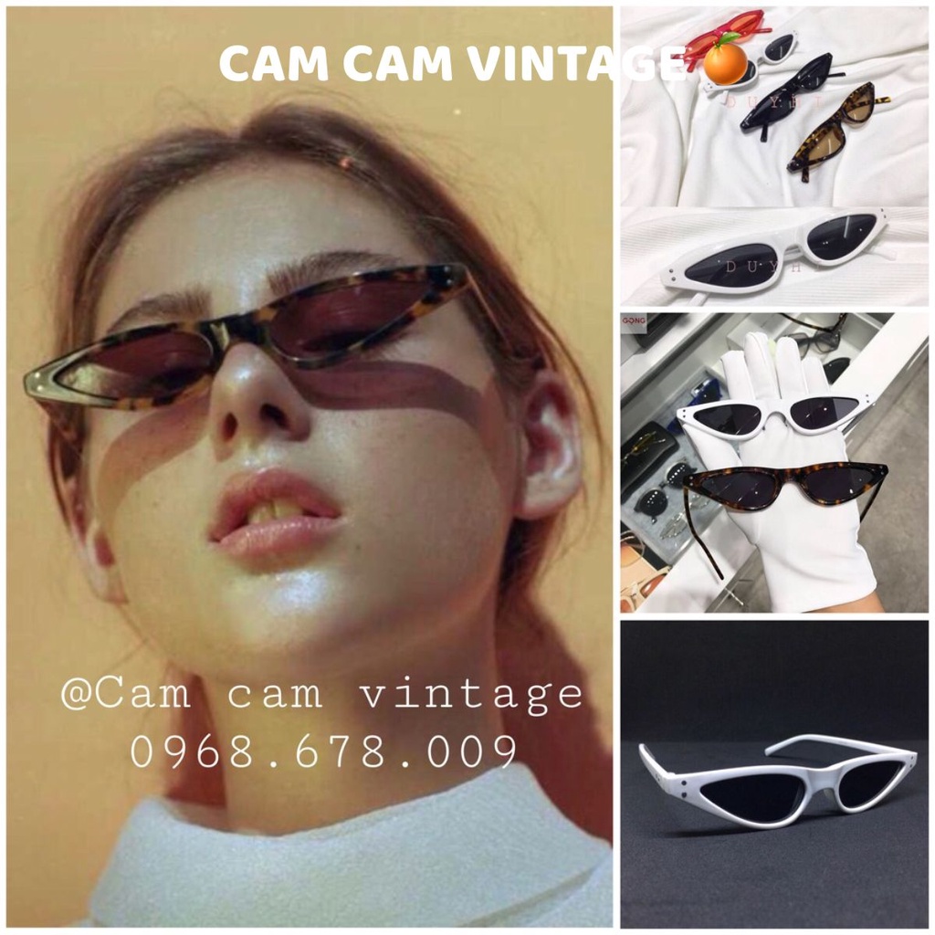 Kính râm mát nam nữ  retro mắt mèo xếch nhỏ xíu tí hin