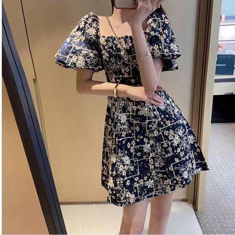 Đầm Cổ Vuông Họa Tiết Hoa Phong Cách Retro Thời Trang Mùa Hè Cho Nữ