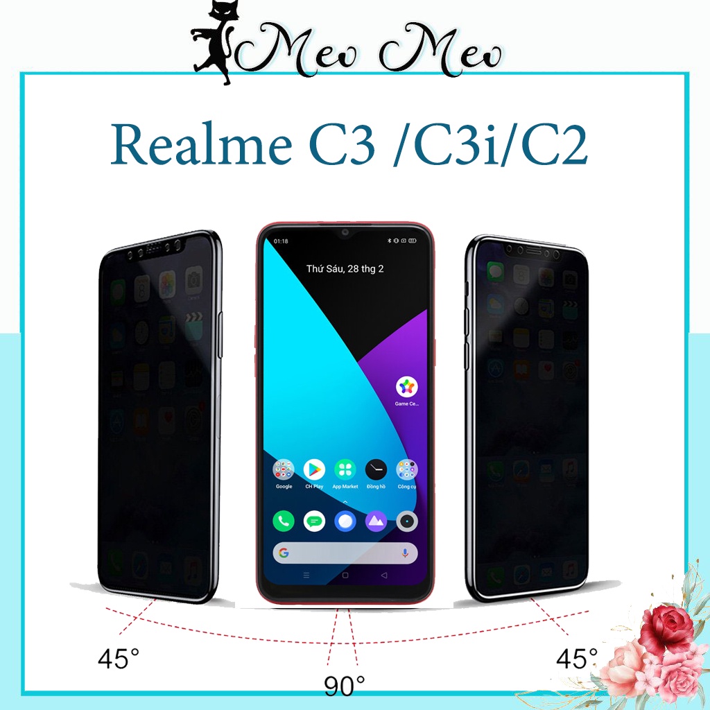 Kính cường lực chống nhìn trộm  Realme C3 / C3i/ C2 -Độ trong suốt cao, Chống vân tay-Bảo vệ sự riêng tư - Tặng kèm khăn