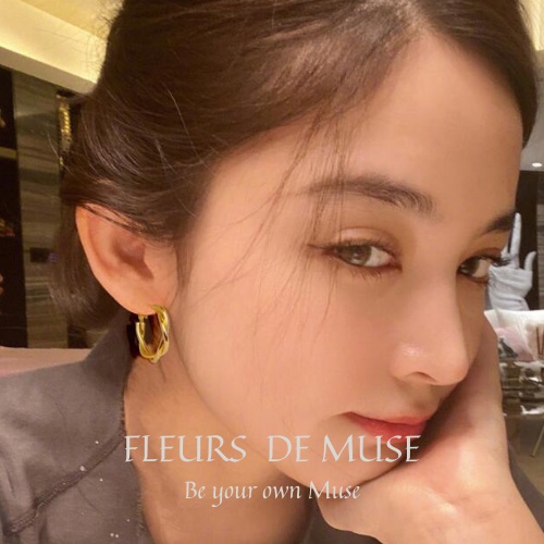 Khuyên tai xoắn mạ vàng sáng size vừa phong cách Retro Fleurs de Muse