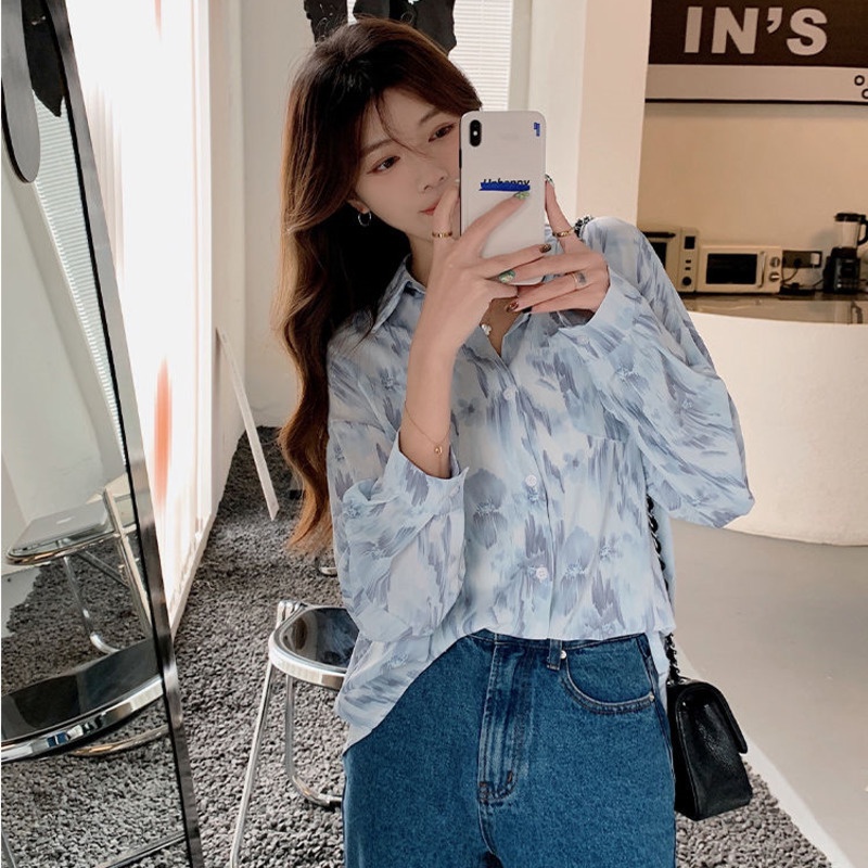 Áo Sơ Mi Chiffon Tay Dài Nhuộm Màu Phong Cách Hàn Quốc Mới